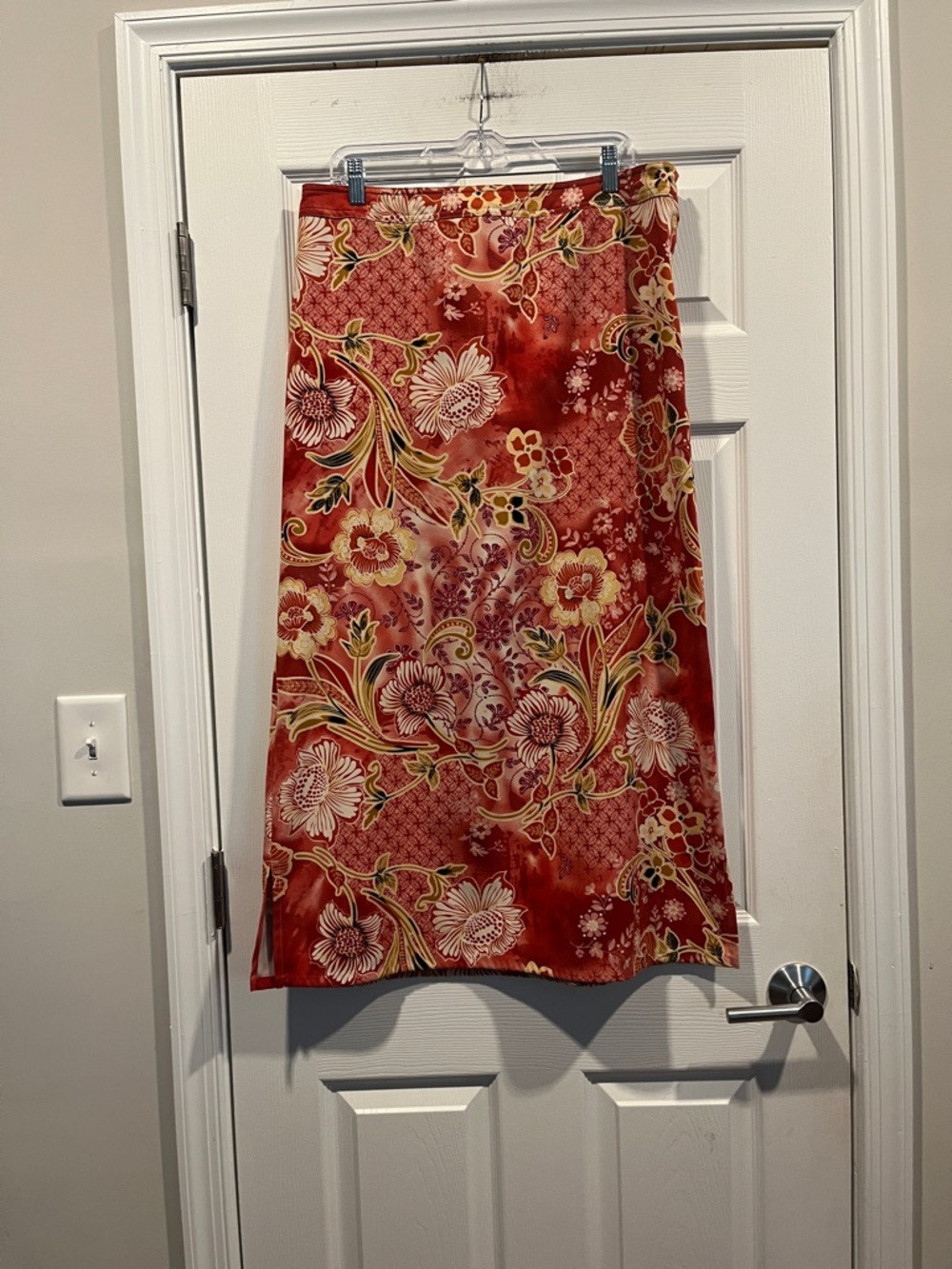 Islander Red Floral Print Maxi Skirt Soft‎ Faux Suede Feel Bohemian Size 16